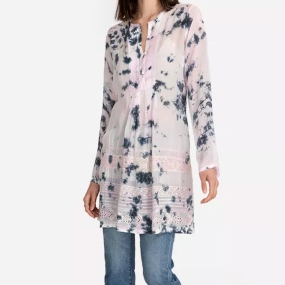 Johnny Was Pintuck cupra rayon tie dye eyelet Bohemian beach tunic with camis - Picture 6 of 9